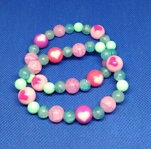 Pink and Green Beaded Love Theme Bracelet - £4.09 GBP