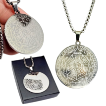 7 Archangel Pendant Necklace Talisman Sigil 22&quot; Chain Mirror Steel Amulet Boxed - £12.88 GBP