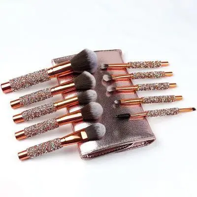 New 10 pcs Makeup Brushes Set Rose  Glitter Shiny Crystal  Makeup Brush Set With - £27.93 GBP