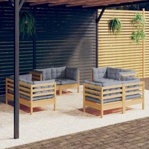  Garden Lounge Set Grey Solid pine wood, fabric (100% polyester) - $27,586.25 MXN