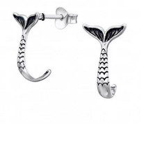 Whale mermaid tail sterling silver hoops - £12.15 GBP