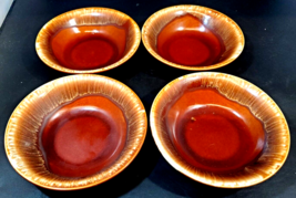Hull Pottery Bowls Small Vtg  Brown Drip Glaze Oven Proof 5 inch USA Set... - $34.64
