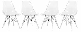 LeisureMod Dover Molded Side Chair with Acrylic Legs Set of 4 Transparen... - £362.94 GBP