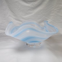  Blue Handblown Glass Bowl Murano Style 6&quot; Ruffled Wavy Ashtray Trinket Decor - £18.64 GBP
