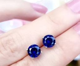 2 Ct Round Cut CZ Blue Sapphire Solitaire Stud Earrings 14K White Gold F... - $24.99