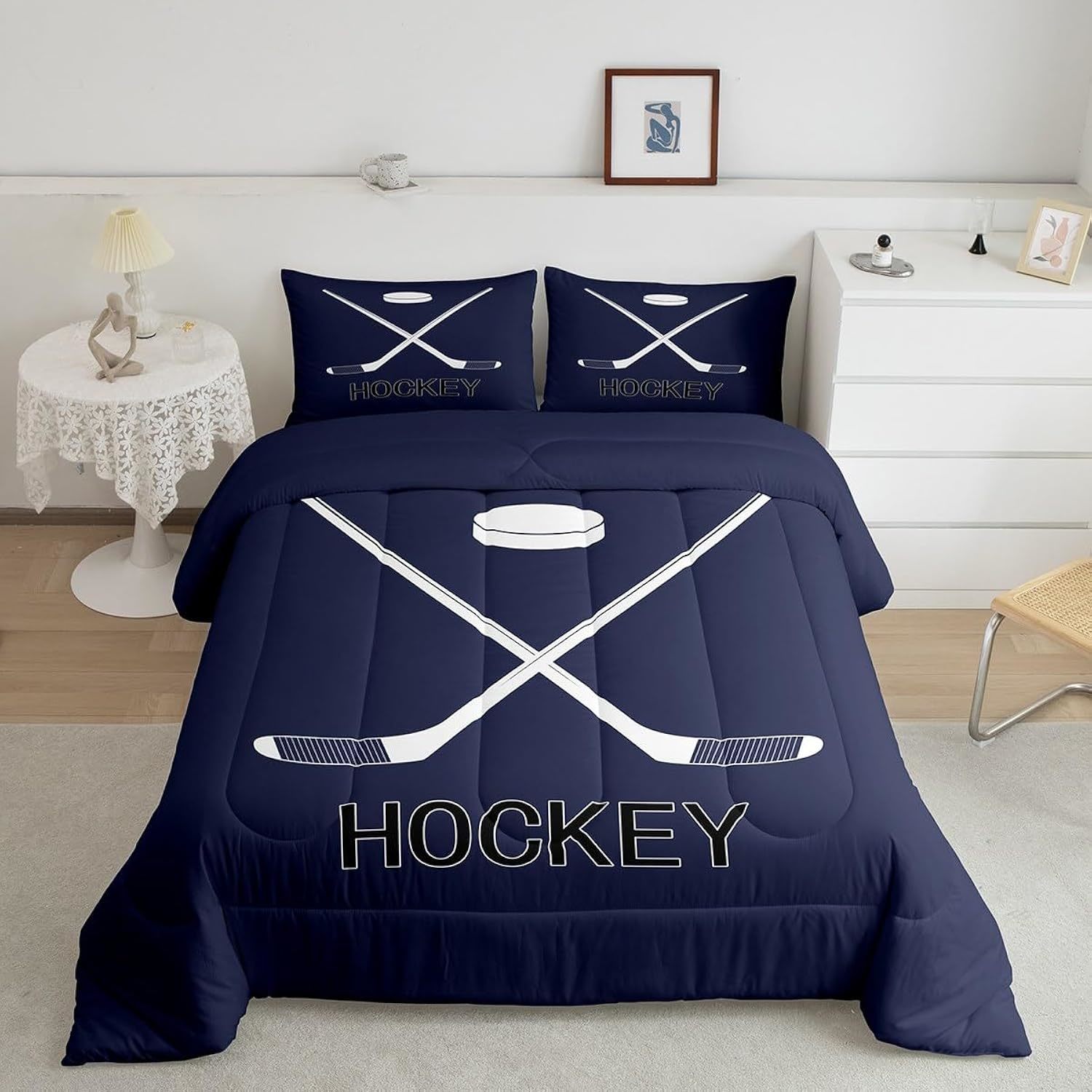 Ice Hockey Comforter Set Full, Ball Sports Gaming Bedding Set Ice Hockey Gifts F