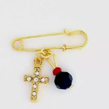18k Gold Plated Cross Simulated Azabache Birth Gift Protection Baby Pin ... - £7.81 GBP