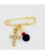 18k Gold Plated Cross Simulated Azabache Birth Gift Protection Baby Pin ... - $13.41 CAD