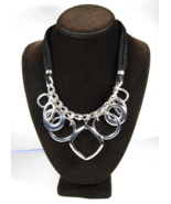 BIG SILVERTONE Charm RINGS Necklace Vintage Black Cording Choker Chain 1... - $18.80