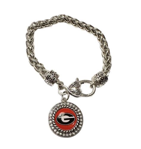 Georgia Bulldogs Charm Bracelet Silver Tone Rhinestones - $13.86