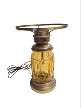 Vintage LE Smith Glass Amber Moon &amp; Stars Electric Hurricane Lamp Base NO SHADE - $67.32