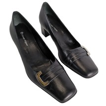 ETIENNE AIGNER Women&#39;s 8 E-Mozart Square Toe Black Leather Heels Pumps Preppy - £29.89 GBP