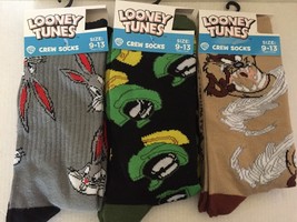 NEW Looney Toons Bugs Bunny, Marvin Martian &amp; Taz Crew Socks, Size 9-13 - $252.33 MXN