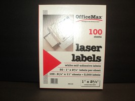 NEW Old Stock OfficeMax Laser Labels 100 Sheets with 30 Labels Per Sheet - $19.60