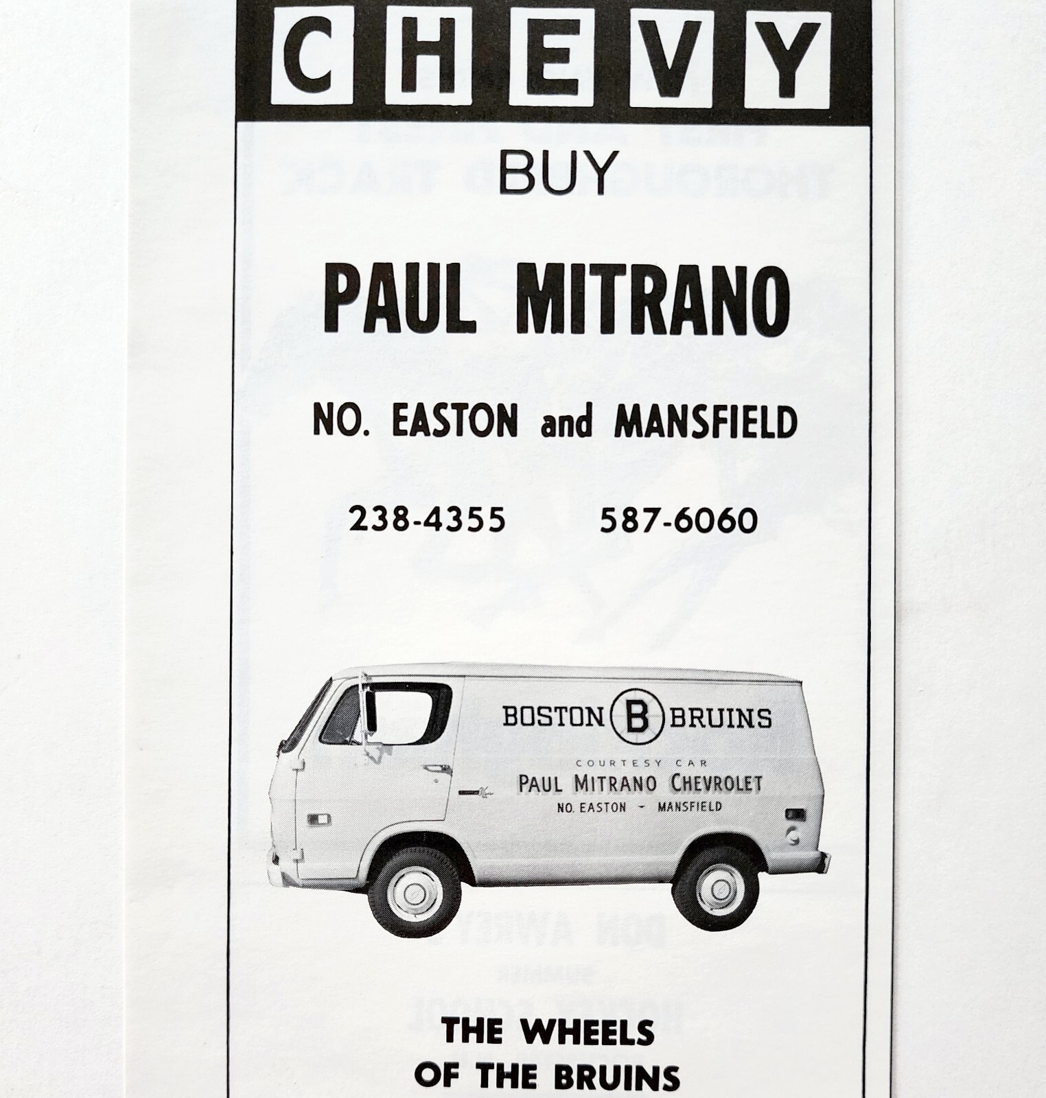 1972 Paul Mitrano Chevy Boston Advertisement Bruins Van Chevrolet Vintag... - $29.99