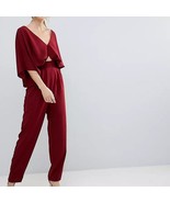 ASOS DESIGN Tall Jumpsuit with Kimono Sleeve and Peg Leg in Wine Red Siz... - $53.34 CAD