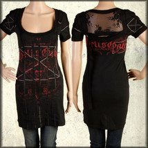 Salvage Hells Gate Wing Skull Lace Women Short Sleeve Scoop Dress Top Black XS-L - £88.60 GBP