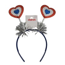 Claires Patriotic Heart Bopper Headband Glitter Red Silver Blue - £7.98 GBP