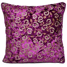 Purple Velvet Cushion Covers Decorative Golden Sparkle Print Flower Fuchsia 40cm - £4.92 GBP