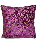 Purple Velvet Cushion Covers Decorative Golden Sparkle Print Flower Fuch... - £4.93 GBP