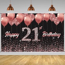 21St Birthday Decorations For Her Rose Gold 21St Birthday Backdrop Banner Happy  - £21.17 GBP