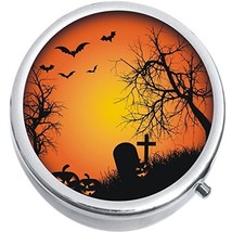 Halloween Scene Gravestone Medicine Vitamin Compact Pill Box - $180.81 MXN