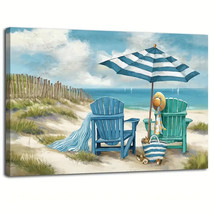 Blue Ocean Beach Chairs Vibrant 11.8&quot; x 15.7&quot; Framed Canvas Wall Art NEW! - £10.94 GBP