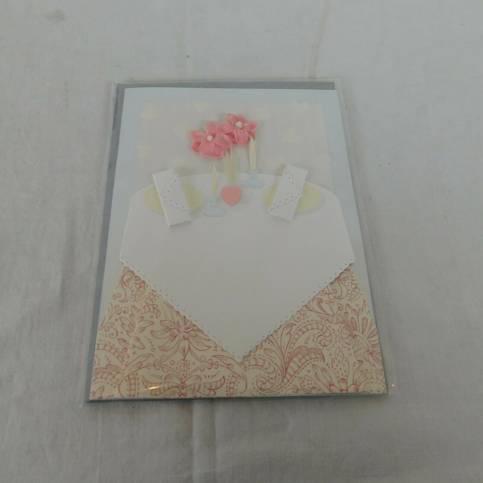 Paper Magic Group Blank Greeting Note Card Dinner for Two Pink Flowers Envelope - £3.12 GBP
