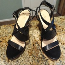 Cole Haan Cloudfeel Wedge Sandals Women Black Tan Leather Sz 8.5 B - £35.50 GBP