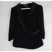 I.N. Studio Women&#39;s Black Ruffled Wrap Style Blouse Size Medium - £10.07 GBP