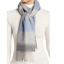 PHENIX Cashmere Mixed Weave Buffalo Plaid Scarf, Soft Luxurious, Blue Pl... - $39.20