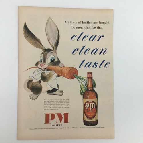1950 PM De Luxe Blended Whiskey 86 Proof Vintage Print Ad - $14.25
