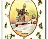 Merry Christmas Windmill Agrifoglio Goffrato Unp Non Usato DB Cartolina O18 - $4.04