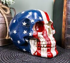 Ebros Patriotic US American Flag Star Spangled Banner Skull Figurine 5.5... - $30.81 CAD