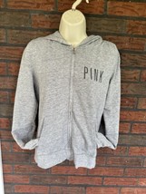 Victoria&#39;s Secret Pink Hooded Jacket Medium Pirate Back Full Zip Gray Ho... - $16.15