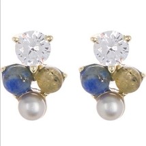CAROLEE Stone &amp; Freshwater Pearl Stud Earrings, Blue/Yellow/Gold, Pearl, NWT - £51.57 GBP