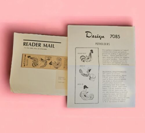 Primary image for  Rooster & Hen Potholders Vtg 1989 Mail Order Sewing Pattern Design 7085 UNCUT