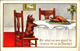 Thanksgiving Greetings Dog Thanksgiving dinner table Postmarked 1913 embossed - £4.81 GBP