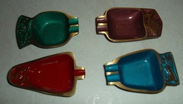 Vintage Set of 4 Judaica Brass Enamel Colored Beautiful Ornate Ashtray Z... - $69.99