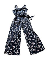 CHARTER CLUB Cotton Navy Floral-Print Jumpsuit Smocked Back Womens Size ... - $32.71