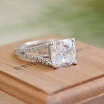 Split Shank 2.80Ct Cushion Cut Diamond Engagement Ring  14k White Gold in Size 6 - £198.92 GBP