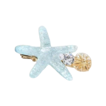 Blue Starfish Hair Barrette Clip Gold Sand Dollar Ocean Shell Accessory NEW - $8.60