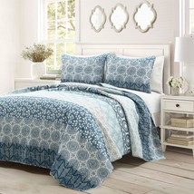 California King Lightweight 3 Piece Reversible Botanical Blue Damask Quilt Set - $232.99