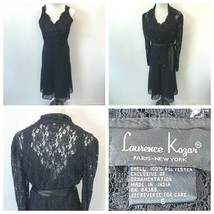 Laurence Kazar Beaded Dress size 6 or M Black with Lace Jacket Ribbon Ti... - $24.95
