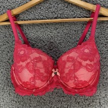 Victoria Secret Body By Victoria Lined Demi Bra Red Lace Push Up Underwire 32DD - £8.84 GBP