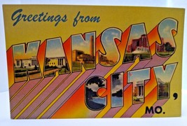 Greetings From Kansas City Missouri Large Big Letter Postcard Linen Vintage MO - £6.50 GBP