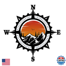 Black Diamond Art Compass Trees Mountain Sunset Sticker For Car Vinyl Decal - $44.91