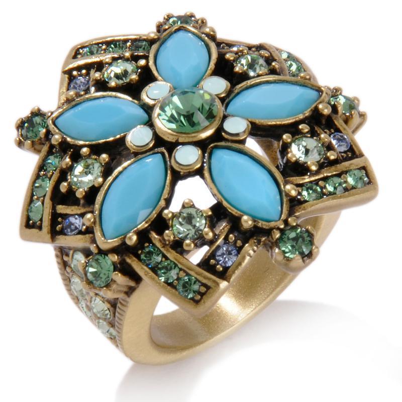 Heidi Daus Breathless Floral Turquoise Color Crystal Ring Size 8 - $47.49