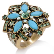 Heidi Daus Breathless Floral Turquoise Color Crystal Ring Size 8 - £37.40 GBP