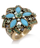 Heidi Daus Breathless Floral Turquoise Color Crystal Ring Size 8 - £38.05 GBP
